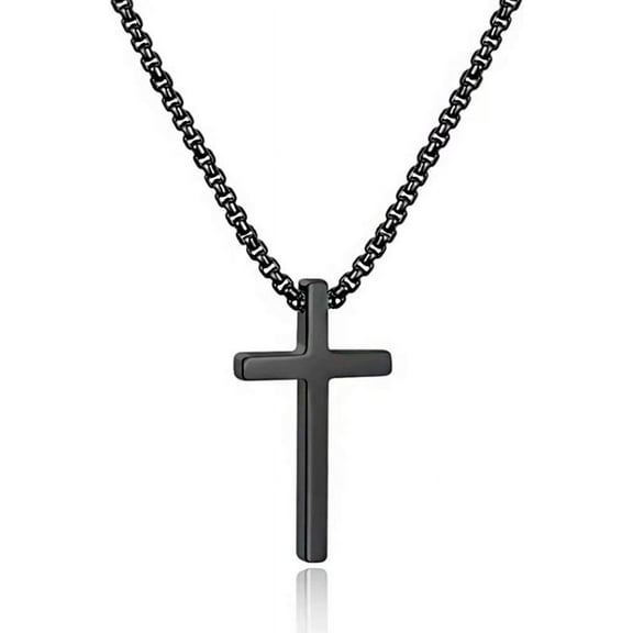 Cross Necklace for Men, Silver Black Gold Stainless Steel Plain Cross Pendant Necklace for Men Box Chain 16-30 Inch