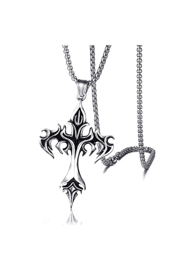 Cross Necklace for Men Silver Cross Chain Stainless Steel Pendant for Women Goth Necklace Gothic Christian Jewelry