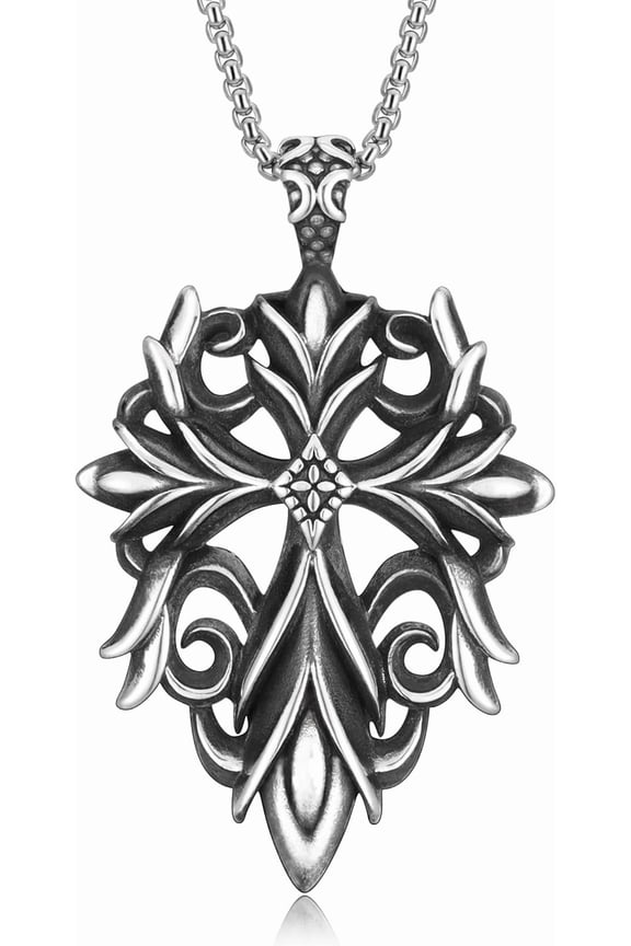 Cross Necklace for Men Silver Cross Chain Stainless Steel Pendant for Women Goth Necklace Gothic Christian Jewelry