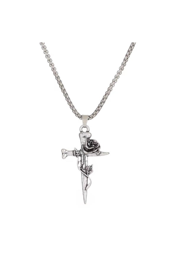Cross Necklace for Men Silver Cross Chain Stainless Steel Pendant for Women Goth Necklace Gothic Christian Jewelry