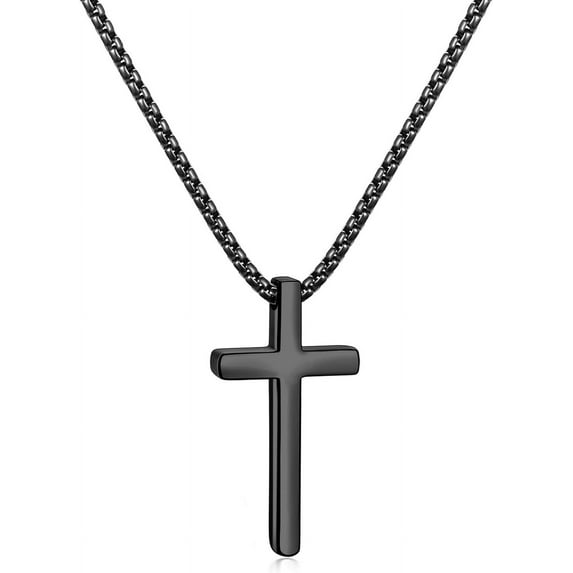 Cross Necklace for Men, Silver/Gold/Black Mens Cross Necklaces with 2.5mm Cross Chain and Stainless Steel Cross Pendant, Box Chain 16-24 Inch