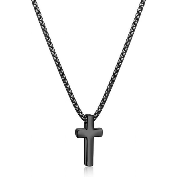 Cross Necklace for Men, Silver/Gold/Black Mens Cross Necklaces with 2.5mm Cross Chain and Stainless Steel Cross Pendant, Box Chain 16-24 Inch
