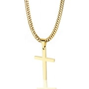 QINGBIN Cross Necklace for Men, Silver Gold Stainless Steel Plain Cross Pendant Necklace for Men Cuban Chain 18-26 Inch