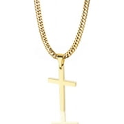 QINGBIN Cross Necklace for Men, Silver Gold Stainless Steel Plain Cross Pendant Necklace for Men Cuban Chain 18-26 Inch