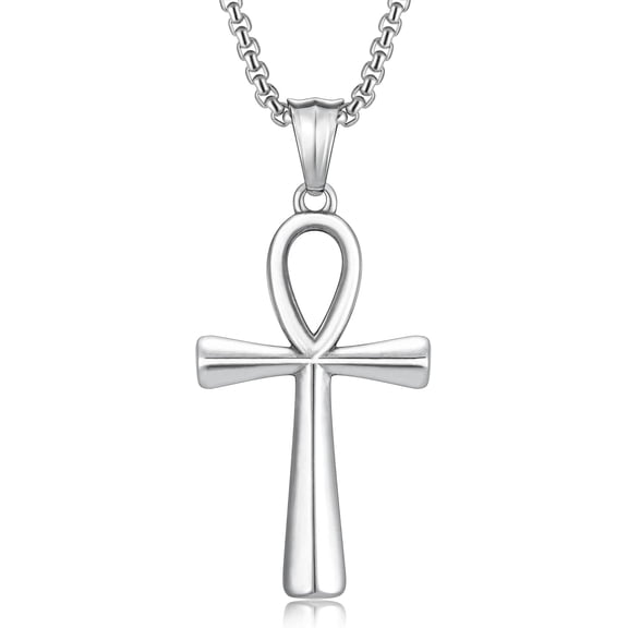 Cross Necklace for Men, Silver Tone Stainless Steel Cross Pendant with Box Chain, Punk Goth Necklace, Gothic Christian Jewelry for Women