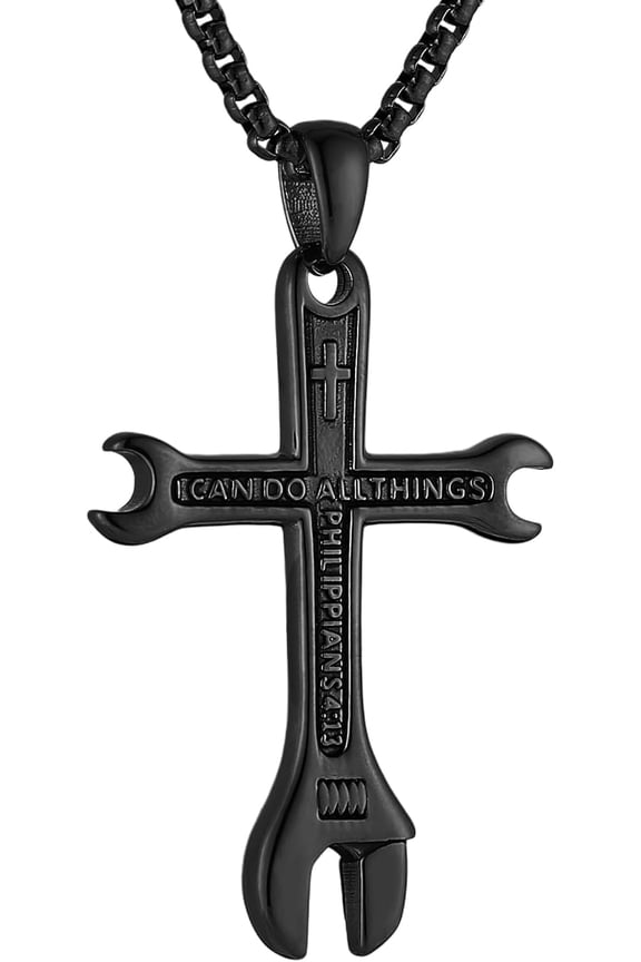 Cross Necklace for Men Stainless Steel Bible Verse Philippians 4:13 I CAN DO ALL THINGS Wrench Cross Pendant Necklace