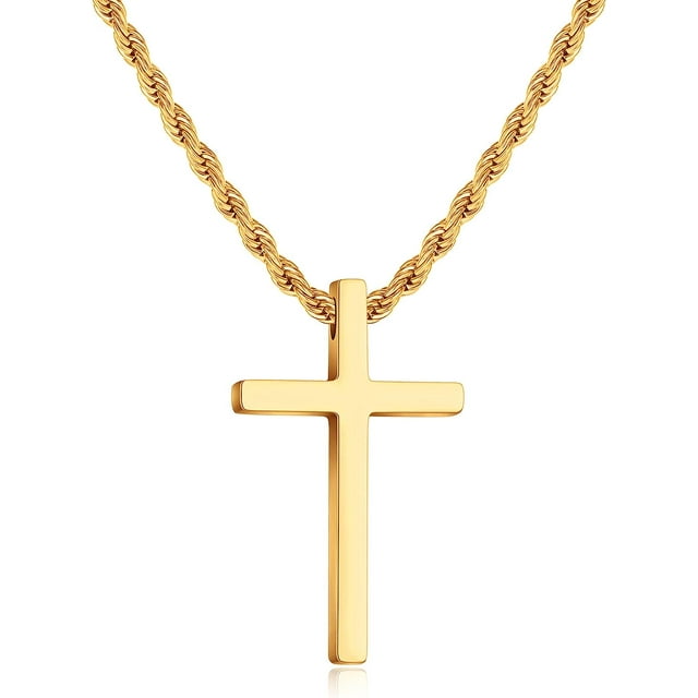 Cross Necklace for Men,Stainless Steel Black Silver Gold Cross Pendant
