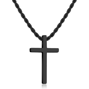 Cross Necklace for Men,Stainless Steel Black Silver Gold Cross Pendant Necklace for Men Cross Chain for Men 16-24 Inches Rope Chain