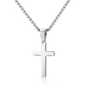 STAQY Cross Necklace for Men - Stainless Steel Silver Gold Black Plain Cross Pendant Necklace Simple Jewelry Gifts, 56CM Chain