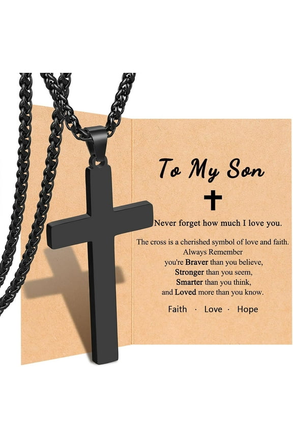 Cross Necklace for Men, Valentines Day Birthday Christmas Gifts for Son Grandson Nephew Brother Boyfriend Mens
