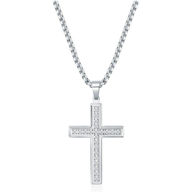 Cross Necklace for Men Women, CZ 14k Gold Plated Stainless Steel Plain ...
