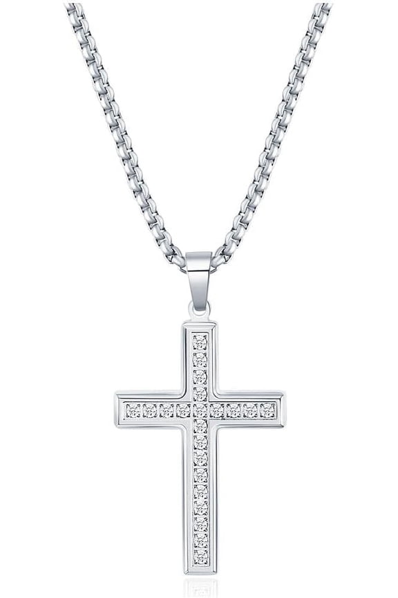 Cross Necklace for Men Women CZ 14k Gold Plated Stainless Steel Plain Simple Cross Pendant Necklace for Men