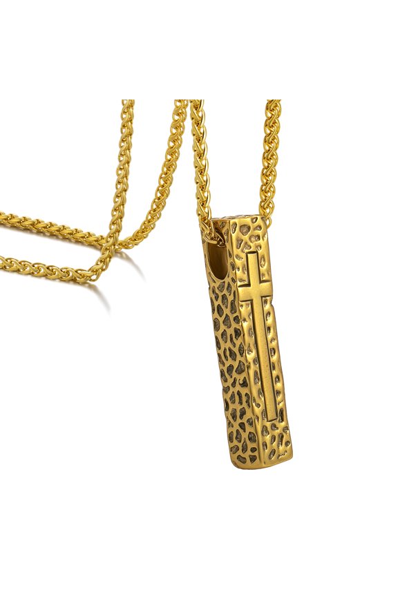 Cross Necklace for Men Women, Long Cross Pendant Necklace with Textured Surface Design, Religious Faith Jewelry for Daily Wear and Layered Styling