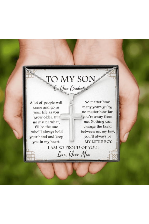 Cross Necklace for Son, Son on His Graduation Gift, Graduation Necklace for Son, Son Graduation Present from Mom
