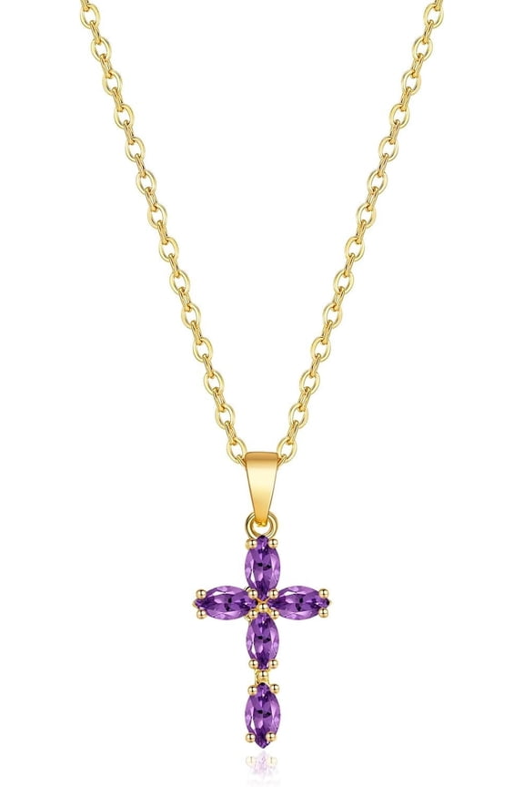 Cross Necklace for Women, 14K Gold Plated Birthstone Necklaces Cubic Zirconia Cross Pendant Necklace Dainty Jewelry Gifts[j3028]