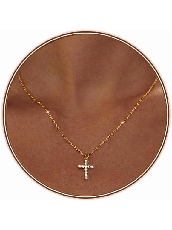 Cross Necklace for Women,18K Gold/Silver Plated Tiny Cubic Zirconia Cross Pendant Necklace for Women Simple Layered Cross Necklaces for Women
