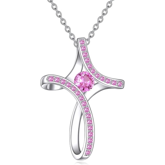 Cross Necklace for Women 925 Sterling Silver Birthstone Necklace Sideways Cross Necklace Birthstone Jewelry Gifts