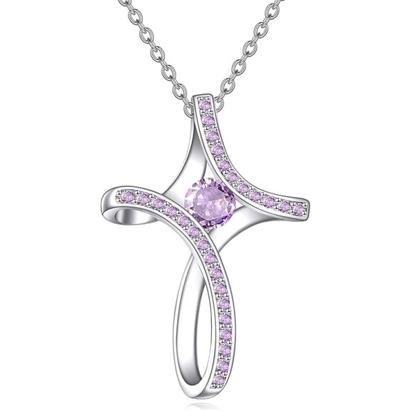 Cross Necklace for Women 925 Sterling Silver Birthstone Necklace Sideways Cross Necklace Birthstone Jewelry Gifts