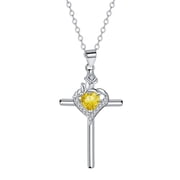 Cross Necklace for Women, 925 Sterling Silver Birthstone Necklace with Rose Flower, Faith Jewelry Gifts for Women Mother Wife Her