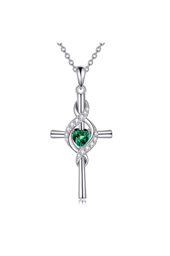Cross Necklace for Women 925 Sterling Silver Cross Birthstone Pendant Necklace Infinity Cross Religious Jewelry Gifts for Women