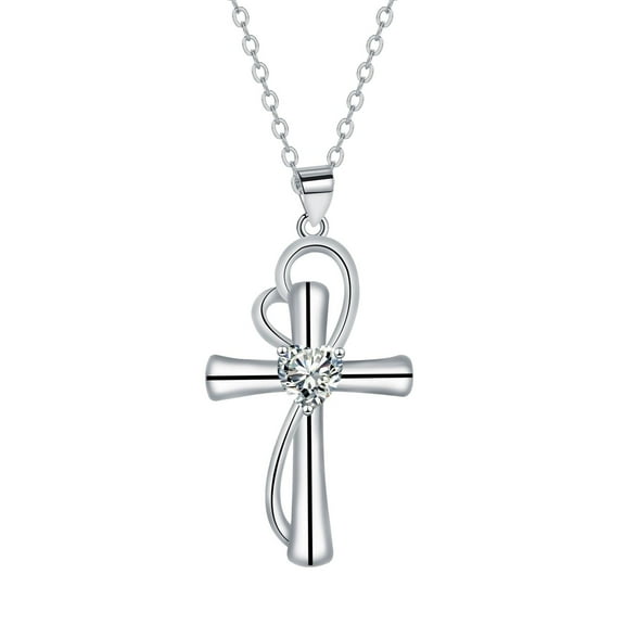 Cross Necklace for Women Infinity Cross Necklace 14K White Gold Plated Faith Necklace
