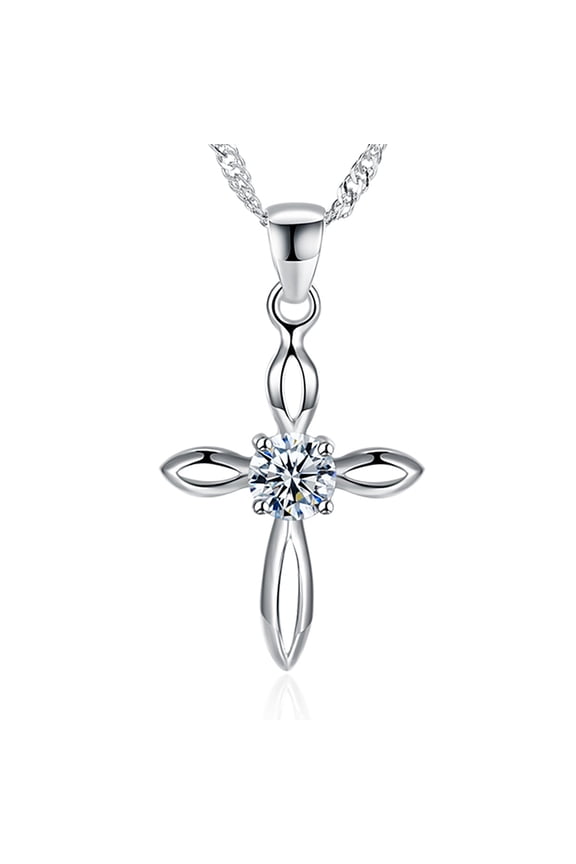 Cross Necklace for Women Religious CZ Sterling Silver Pendant with Twist Chain by Ginger Lyne