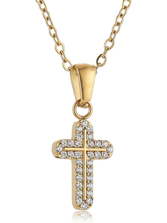Cross Necklace for Women, Stainless Steel Gold & Silver Crystal Cross Pendant, Dainty Small Charm Necklace, Trendy Gift for Her