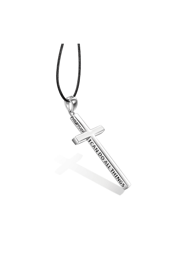 Cross Necklace for Women Sterling Silver Cross Necklace for Men I Can Do All The Things Inspirational Necklace Gifts for Mom Leather Chain