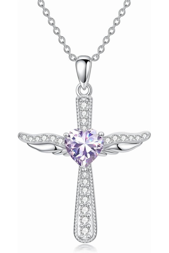 Cross Necklaces for Women 925 Sterling Silver Angel Wings Crucifix Birthstone Cross Jewelry for Women