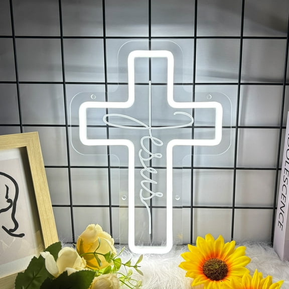Cross Neon Signs, Jesus LED Signs Wall Decor for Bedroom Living Room Weddings, Dimmable Light Sign for Home Decor, Religious Events, Christmas Easter Celebrations Gifts