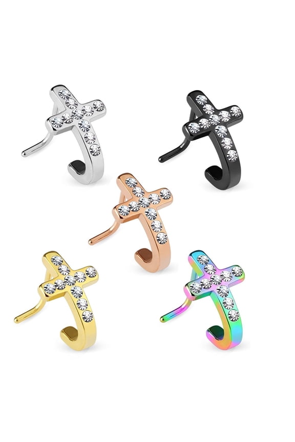 Cross Nose Ring Stud L Shape Surgical Steel Gem 1pc 20G