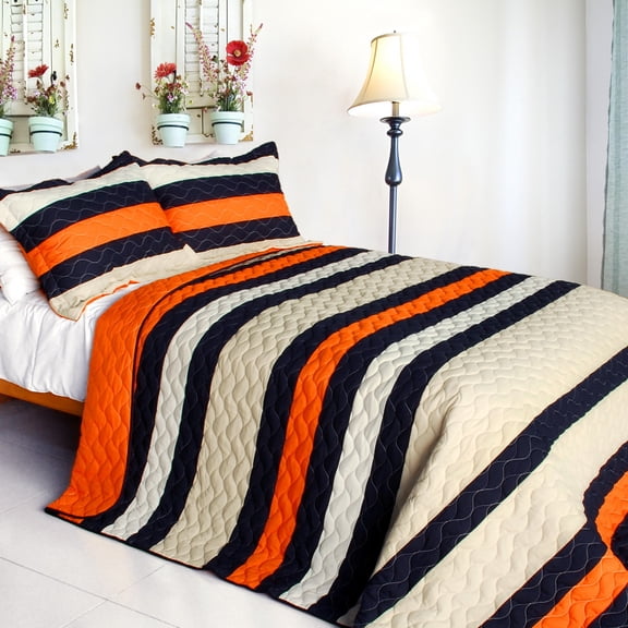 Cross Of Changes  3PC Vermicelli-Quilted Patchwork Quilt Set (Full/Queen Size)