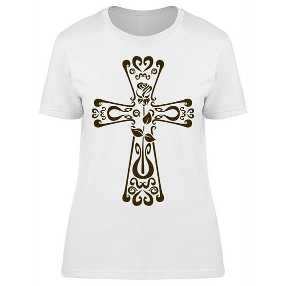 Cross Of Roses Art T-Shirt Women -Image by Shutterstock, Female 3X-Large