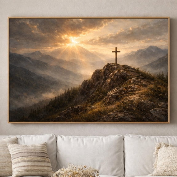 Cross On The Mountain Christian Landscape Art, Unframed Paper Poster 8x10in