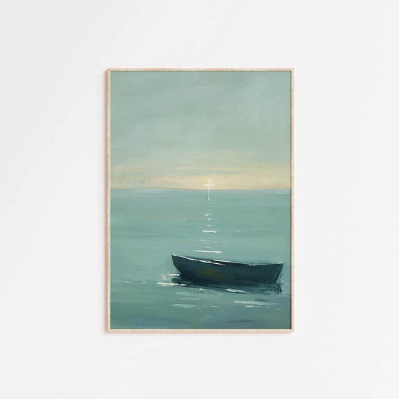 Cross On Water Print, Christian Nautical Wall Art