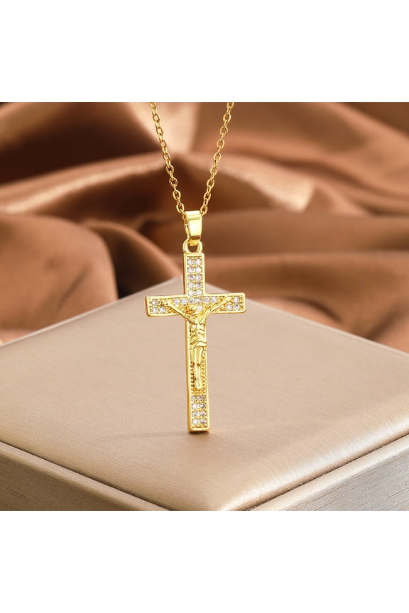 Cross Our Lady Necklace for Women Golden Jesus Angel Choker Diy Pendant 14K Yellow Gold Chain High Quality Jewelry