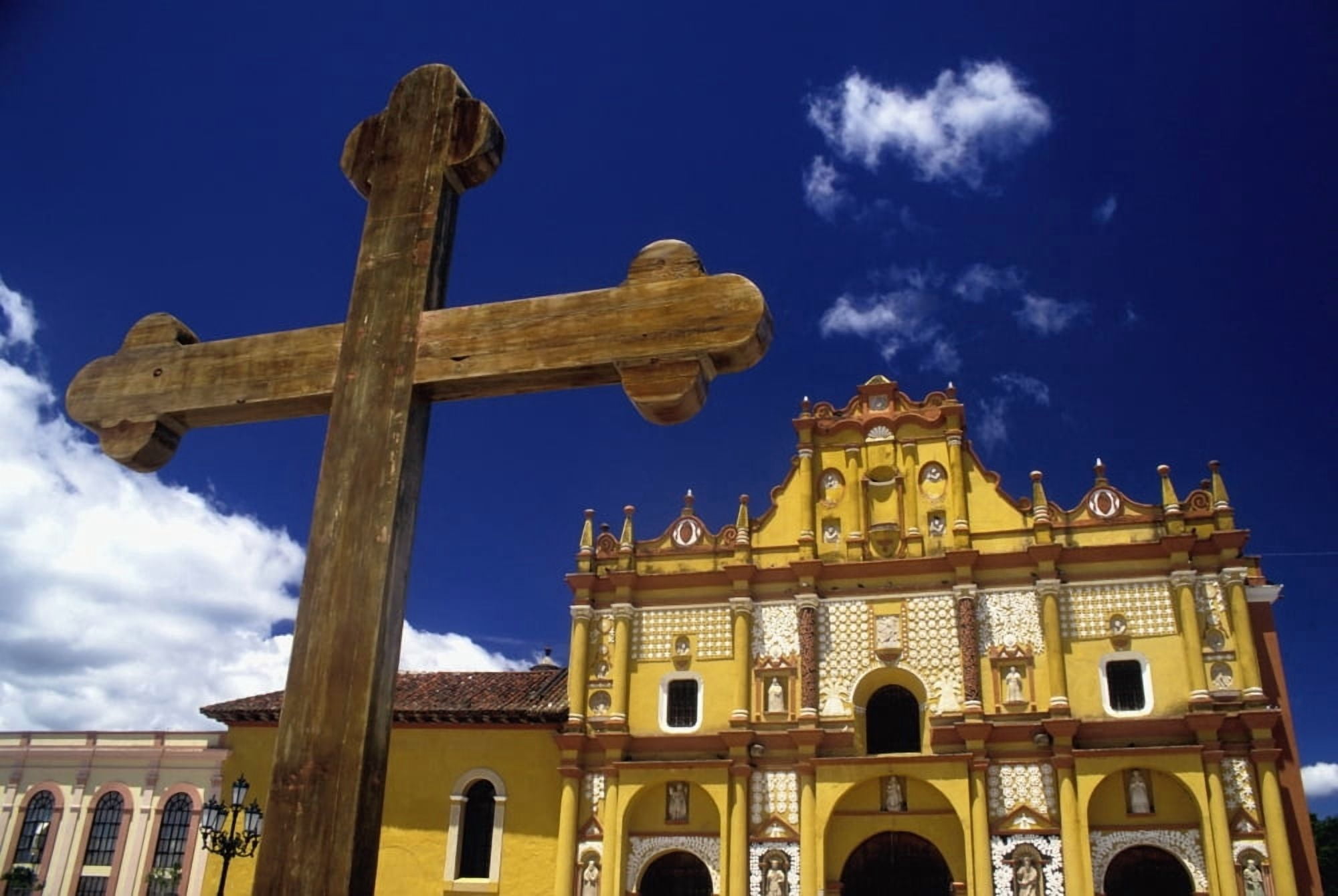Cross Outside San Cristobal De Las Casas Cathedral Canvas Art - Conor Caffrey Design Pics (36 x 24)