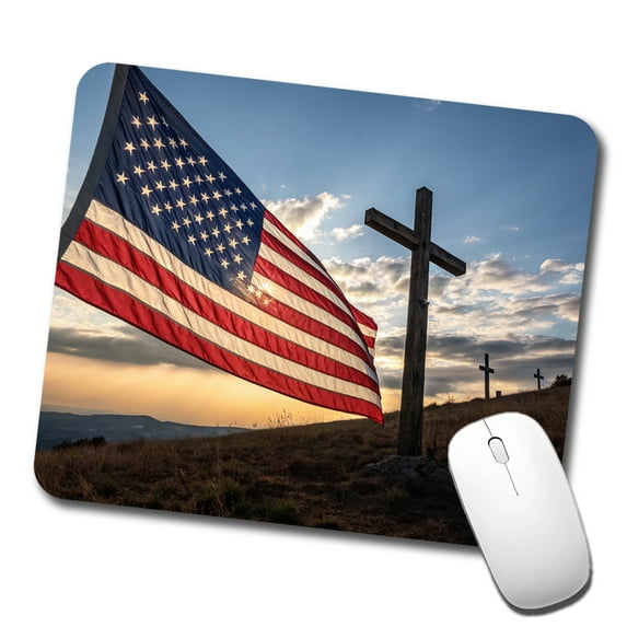 Cross Over American Flag USA United States Religious Mouse Pad Low Profile Gaming Mat