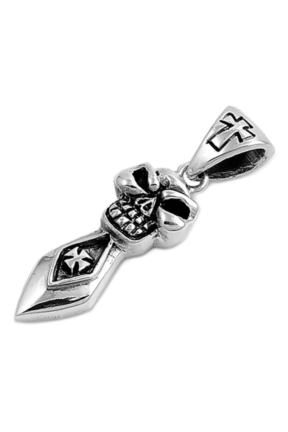 Cross Oxidized Evil Skull Dagger Pendant .925 Sterling Silver Biker Sword Charm Jewelry Female