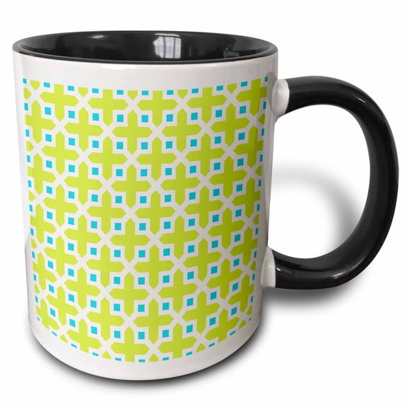 3drose, Cross Pattern Lime Green and Turquoise, 11oz Two-tone Black Mug