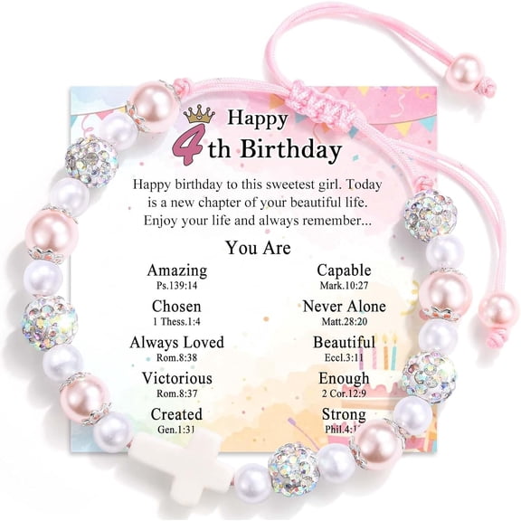 Cross Pearl Birthday Bracelet Set with Adorable Birthday Card, Suitable for Ages 3, 4, 5, 6, 7, 8