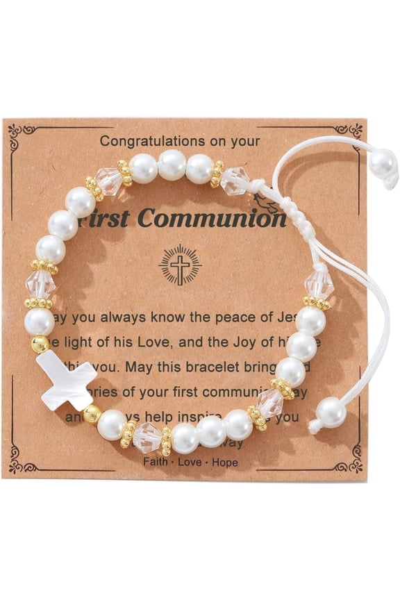 Cross Pearl Bracelet, First Communion Gifts, Baptism, Easter Gifts for Teen Girls, Faith Christian Religious Bracelet for Girls