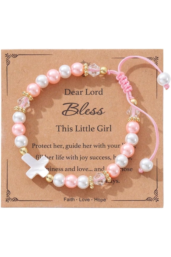 Cross Pearl Bracelet, First Communion Gifts, Baptism, Easter Gifts for Teen Girls, Faith Christian Religious Bracelet for Girls