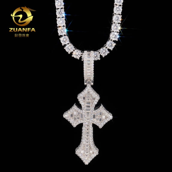Cross Pendant. 925 silver, D-color VVS moissanite, fully inlaid with sterling silver. A hip-hop trendy necklace accessory that outshines a diamond tester.