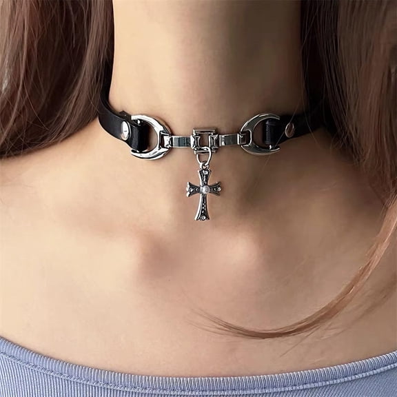 Cross Pendant Choker Necklaces for Women, Gothic Punk Black Collar Chokers with Cross Charms Adjustable Neck Jewelry Cosplay Costume Halloween Party Gifts
