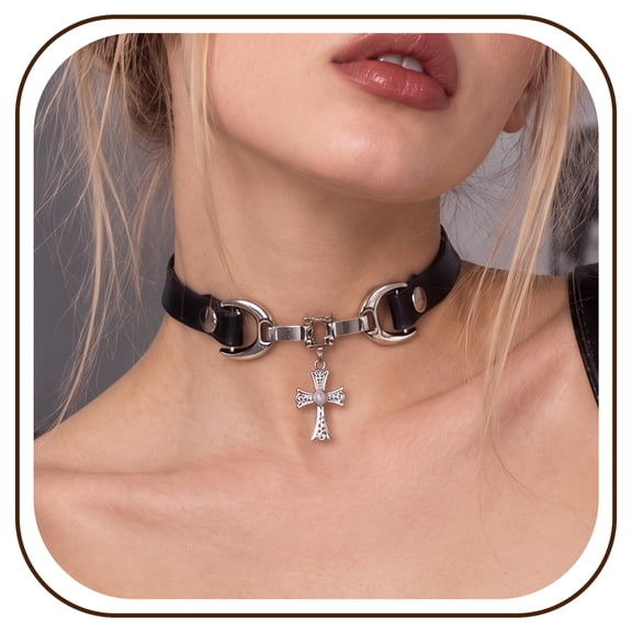 Cross Pendant Choker Necklaces for Women, Gothic Punk Black Collar Chokers with Cross Charms Adjustable Neck Jewelry Cosplay Costume Halloween Party Gifts