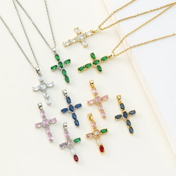 Cross Pendant Colorful Zircon Delicate Chain Item
