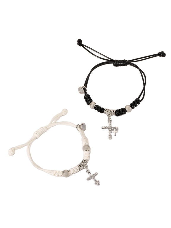Cross Pendant Couple Bracelets Magnetic Braided Wrist Chain Friendship Bangle