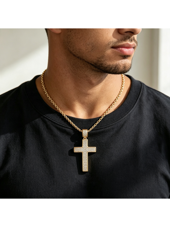 Cross Pendant Hip Hop Rock Necklace for Men Women, 14K Gold Filled Sleek Profile Classic Understated Daily Wear Jewelry