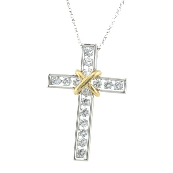 Cross Pendant Necklace 925 Sterling Silver Cubic Zirconia 16" Chain 2" Adjustable.